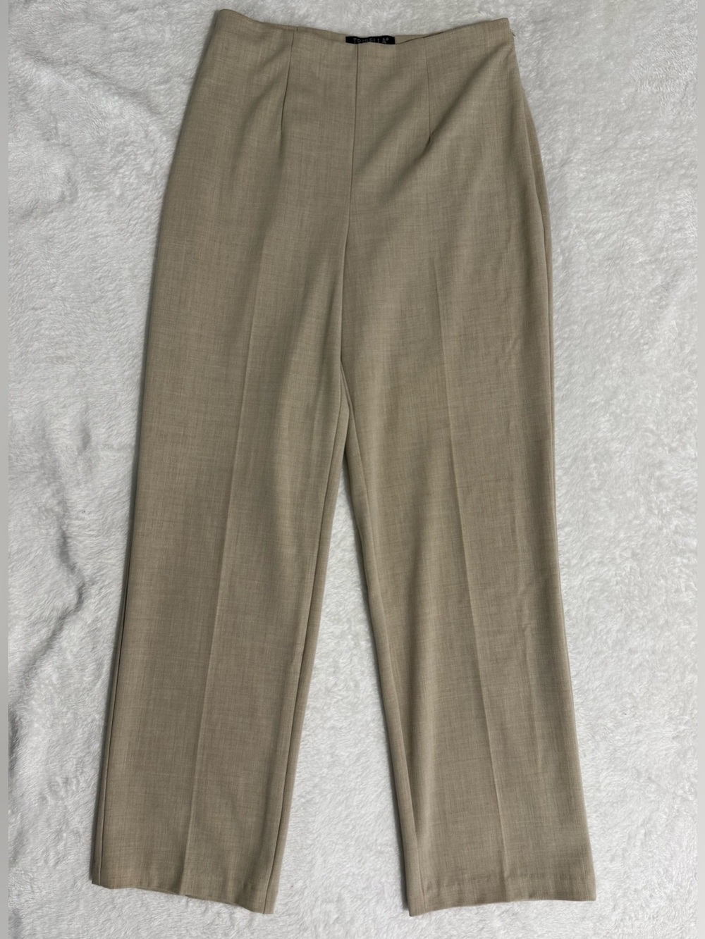 TRIBELLA Khaki Beige Tailored Dress Pants High Waist Straight Leg Slacks.